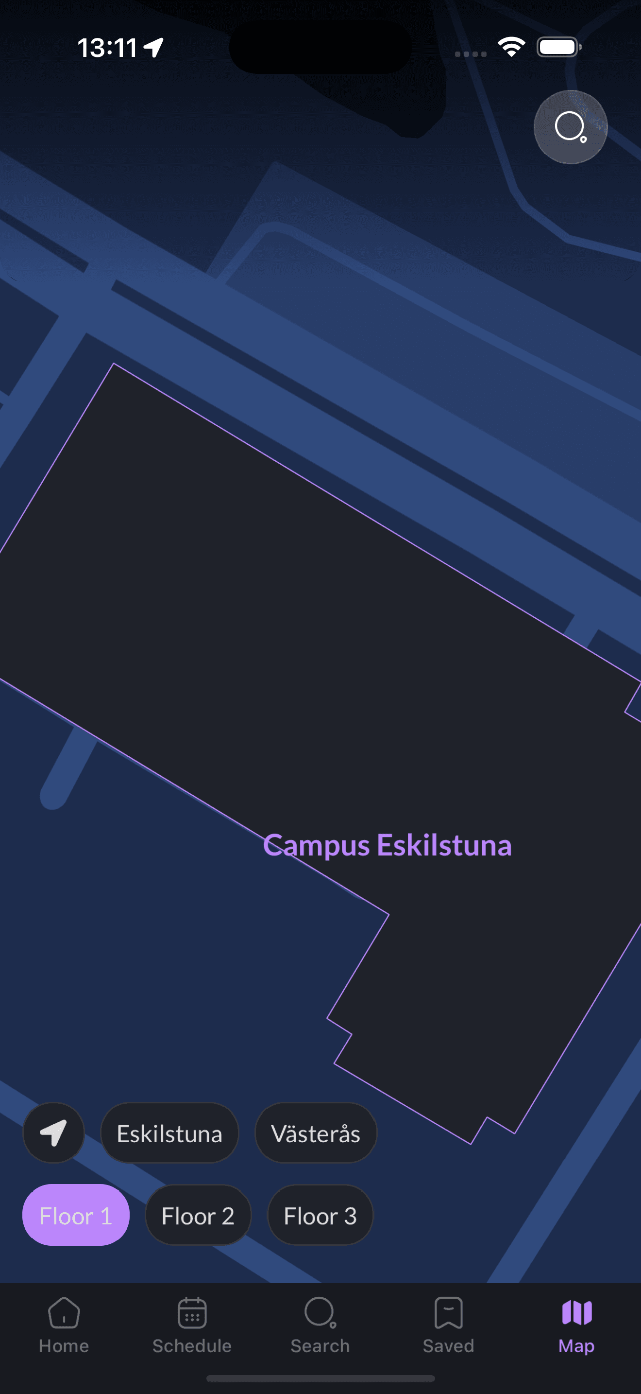 Campus map with floor navigation